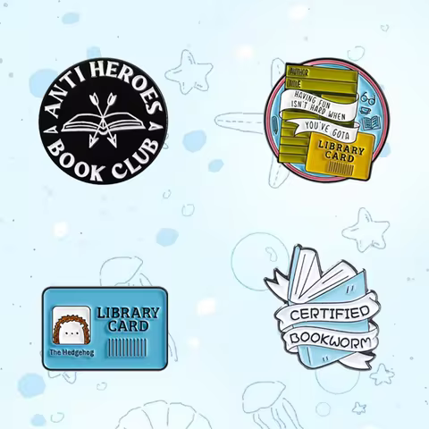 Aesthetic Book Themed Enamel Pin Set Library Card Bookworm Brooch Anti Heroes Book Club Badge For Re