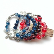Two-Tone Crackle Glass Bead Bracelet with Cross Charm, Minimalist Stretchable Wristband for Men Wome