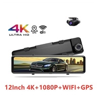 【In stock】4K with GPS and WiFi 12-inch rearview mirror HD streaming media dual-lens recorder with U3 32G memery card free gift 7CJE