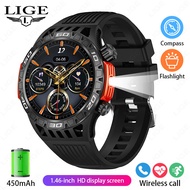 LIGE Flashlight watch for man Screen Full touch Fitness Tracker Bluetooth Call Sport Clock compass S