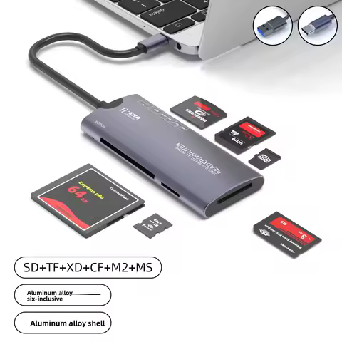 Usb High-speed Ms Multi-functional Cf Card Reader, Sd Aluminum Alloy Tf Computer Six-in-one Xd Card 