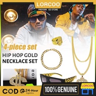 Fashion Hip-Hop Set with Diamond Dollar Symbol Necklace Men Women Dollar Pendant Necklace