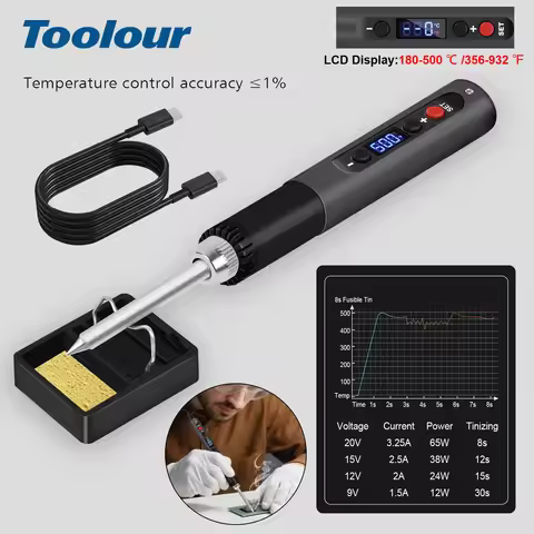Toolour LCD Soldering Iron Kit 65W Type-C 8s Fast Heat Soldering Pen LCD Adjustable Temperature 180-