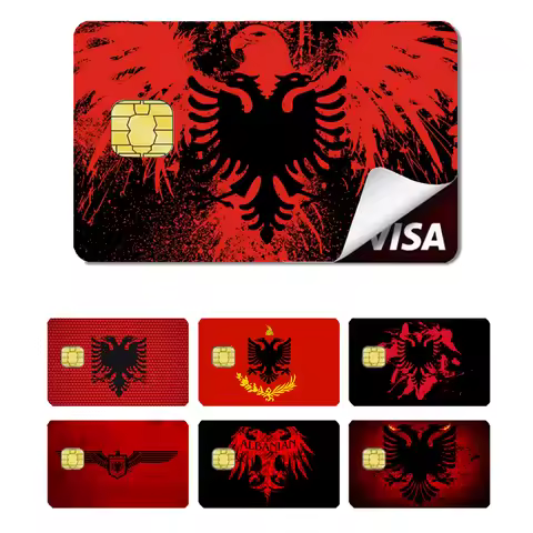Albania flag Stickers Cartoon Credit Card Visa Debit Bank Charge Card Bus Metro Waterproof Sticker D