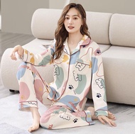 Korean Long Sleeve Cotton Sleepwear Pajama Set For Women Nightwear