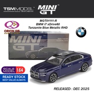 Mini GT 1111 BMW i7 xDrive60 Tanzanite Blue Metallic RHD MGT01111-R Diecast Car 1/64 Sealed Box