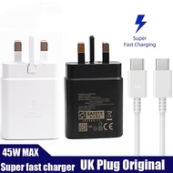 45W Fast Charger UK Plug Super Fast PD Type C To Type C Cable For Samsung Galaxy S21 ultra S20 A72 A71 A91 Note10 Note20 Z Flip 3 Tab 7 Plus USB-C adapter