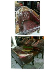 Kursi Tamu Jati Louis Bolong 3111 Merah Marun + Meja Besar + Meja