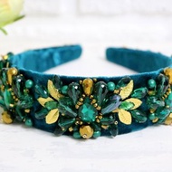 Emerald green headband Deep green tiara Emerald crystals headband