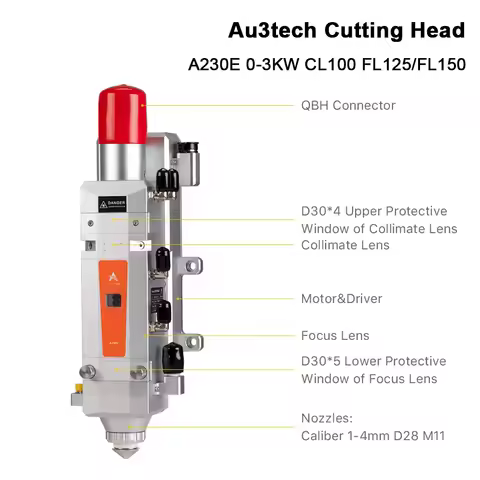Au3tech A230e 3kw Electric Focus Laser Cutting Head Automatic for Cnc Metal Cutting Machine