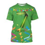 Brazil Flag 3D Pattern T-Shirt 200th Independent Day Printed T-Shirt Fire September 7th Green Brazil