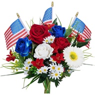 HUAESIN Artificial Flowers for Cemetery Silk Red White and Blue Flower with Rose Flags Memorial Day 