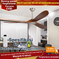 Kipas siling 60-inci, motor DC 6-kelajuan, kipas siling kayu pepejal restoran rumah kipas siling ret