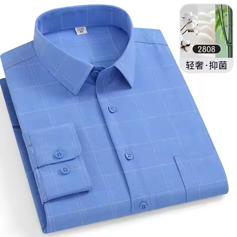 Big Size Shirts for Men 8XL Bamboo Fiber Long Sleeve Mens Shirts Fashion Classic Solid Color Busines