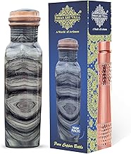 Indian Art Villa Antique Designer Copper Bottle, Storage Water &amp; Travelling Purpose, Gift Item, 1000 ML, Black &amp; White