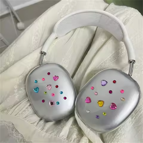 Colorful Love Heart Diamond Protective Case For Apple Airpods Max Earphone Case Clear Soft Silicon B