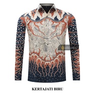 KEMEJA Original Batik Shirt With Blue KERTAJATI Motif, Men's Batik Shirt For Men, Slimfit, Full Layer, Long Sleeve