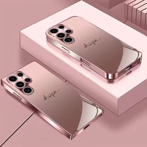 Rose gold electroplated glass pink phone case cover, suitable for Samsung Galaxy S26/S25/S24/S23/S22