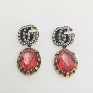 Gucci 雙G 水鑽 水晶 做舊金 耳環