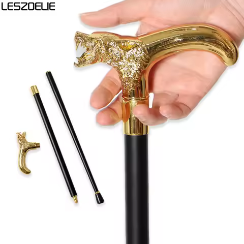 4 Colors Gold Wolf Head Walking Cane with Detachable Metal Handle Luxury Decorative Walking Stick fo