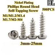 [HL-ZGLS] 500PCS Nickel Plating Phillips Round Head Self-Tapping Screw M1/M1.2/M1.4/M1.7/M2-M4 Cross