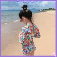 Angugu 2023 Summer New Baby Cute Long Sleeve Sunscreen Swimsuit Girls Fashion Print Swimsuit Korean 