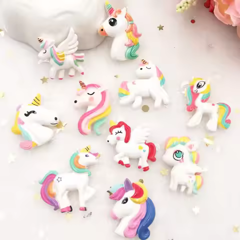 Resin 3D Colorful Big Cool Unicorn Flatback Cabochon Stone Applique 10pcs DIY Figurine Scrapbook Cra