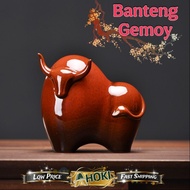 MERAH Gemoy Red Bull Statue Ceramic Porcelain Bull Red Bull Ceramic Statue Bull Decoration Display