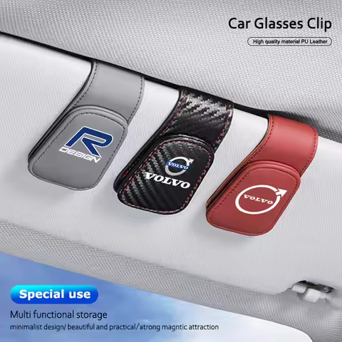 Car Sun Visor Glasses Clip Magnetic Leather Sunglasses Clamp For Volvo Rdesign XC60 XC90 V90 V60 XC4