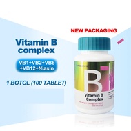 Vitamin B Complex, 100 Tablet, B1, B2, B6, B12, Niacin, Biotin,Folat | Menggalakkan Rambut & Kuku Le