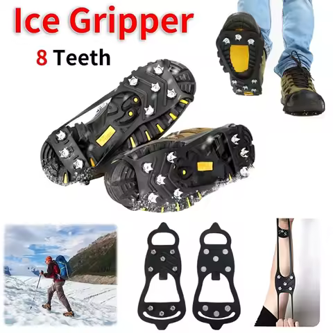 8 Teeth Ice Gripper Spike for Shoes Winter Outdoor Anti-Slip Shoes Crampons Spike Universal Hiking M