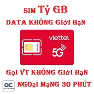 FREESHIP - CHƯA KÍCH HOẠT.Sim 5G viettel DATA TỶ GB gọi nội mạng không giới hạn 30 phút liên mạng 0d