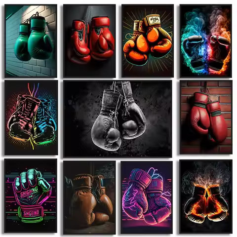 Black Cool Boxing Gloves Boxing Fitness Gloves Aesthetics Poster and Mural Art Canvas Painting Boxin