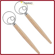 YUNRAO 2pcs Bread Whisk, Single lap Wooden Handle Danish Dough Whisk, Reusable Stainless Steel mix F