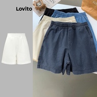 Lovito Casual Denim Shorts Plain Lace Up Denim Shorts for Women LNE17228 (Multi-color)
