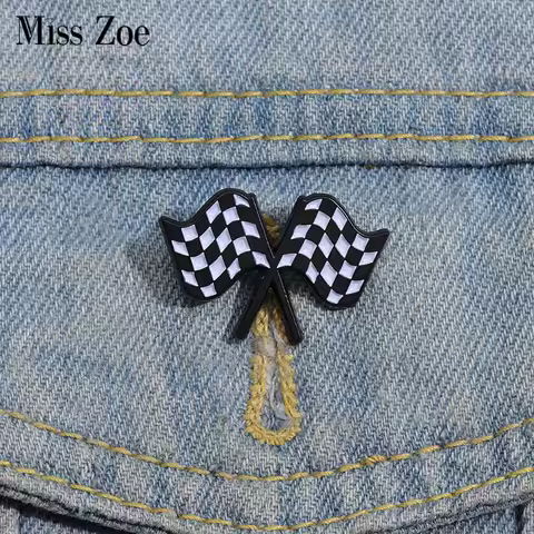 Chequered Flag Enamel Pins Custom Checkerboard Formula Racing F1 Brooches Lapel Badges Funny Jewelry