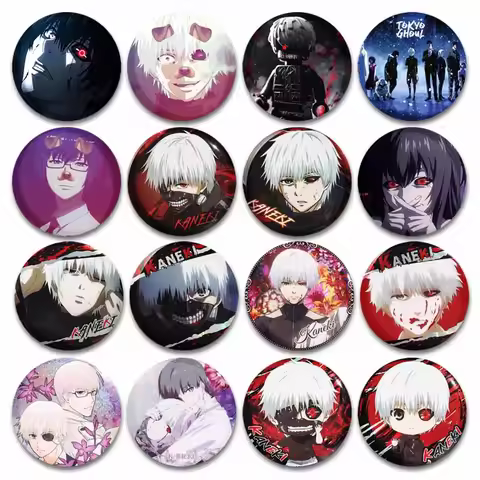 Anime Tokyo Ghoul Button Pins Cartoon Ken Kaneki Touka Juuzou Cosplay Badge Creative Round Brooch on