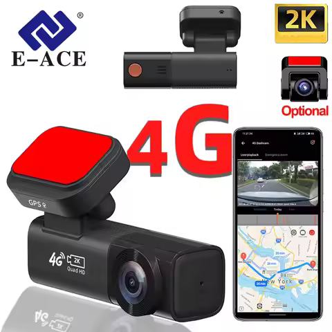 E-ACE Mini 4G LTE Car Camera With Live Stream 24H Mnitoring Dual Cameras GPS Tracking 2K DVR Dash Ca