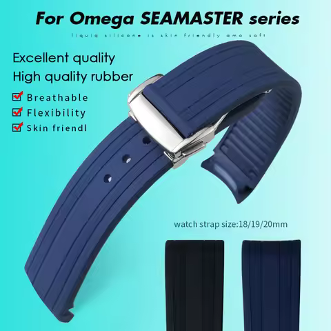 18mm 19mm 20mm Curved end Rubber Silicone Watchband Fit for Omega Seamaster 300 Speedmaster AT150 Wa