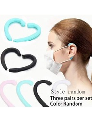 每組三對，矽膠口罩耳掛成人矽膠耳保護器抗腿耳掛口罩耳墊保護器可調節佩戴，可佩戴眼鏡，顏色和款式隨機發送