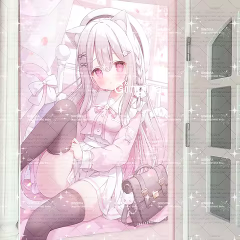 2D Cat Maiden in Black Stockings Galgame dormitory and bedroom decoration, tapestry, fabric for wall