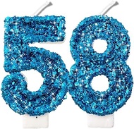 2.8" Blue Glitter Number Candles 58th 85th Birthday Gifts for Women Men Birthday Decorations Birthda
