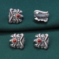 925 Sterling Silver Lion Dance Buckle Buckle Retro Southern Red Agate Lion Dance Buckle DIY Handmade