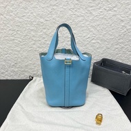 98新Hermes愛馬仕Picotin 18菜籃子金扣北方藍