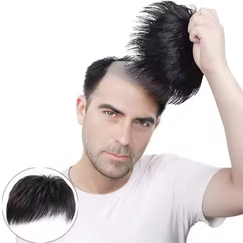 Synthetic wig for men with short hair, with a buzz cut style, on a bald head, with high-temperature 