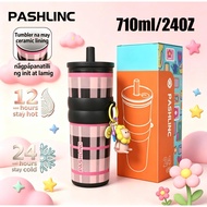 PASHLINC 710ml/24oz Insulated cup with straw spray porcelain inner liner Easy to cleanthermos