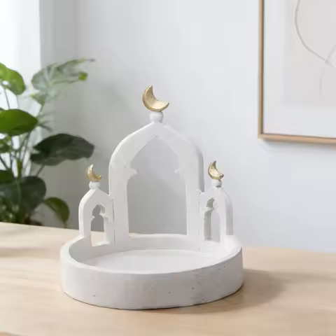 Middle East Moon Castle Decoration, Resin Castle Ornament Craft, Festival Storage Box for Ramadan Ei