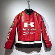 Kawasaki Leather Retro Motorcycle Embroidered Jacket