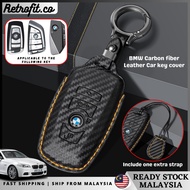🇲🇾【A】BMW Leather Carbon Fiber Style Car Key Cover BMW F10 F20 F25 F30 Fully Covered Car Key Cover An