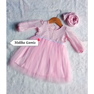 Malika Gamis - Baju Gamis Pesta Lebaran Aqiqah Anak Perempuan Muslimah Organza Dot Plus Hijab